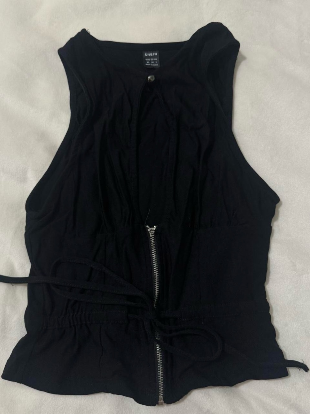 SHEIN Black Sleeveless Zip-Front Waist-Tie Tank